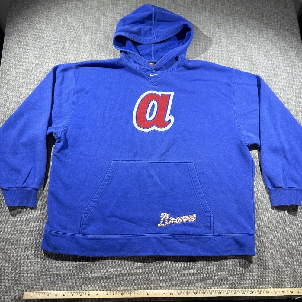 Atlanta Braves Hoodie‎ Mens 2XL Blue MLB Baseball Nike Cooperstown Fleece